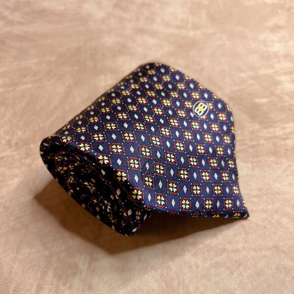Balenciaga Paris Natural Silk Neck Tie Navy Geometric Vintage Formal Designer - Picture 7 of 8